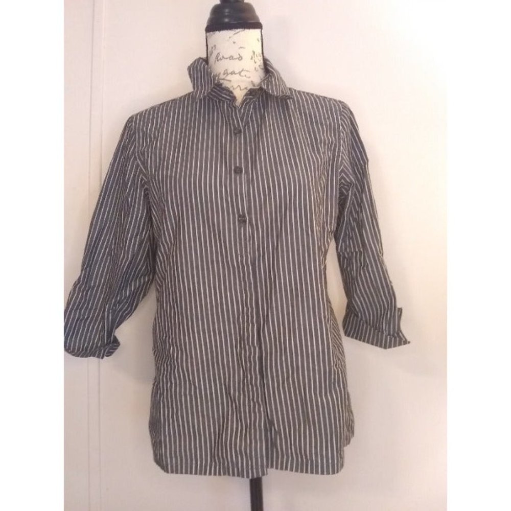 Charter Club Striped 3/4 sleeve button up shirt cotton women's size 6